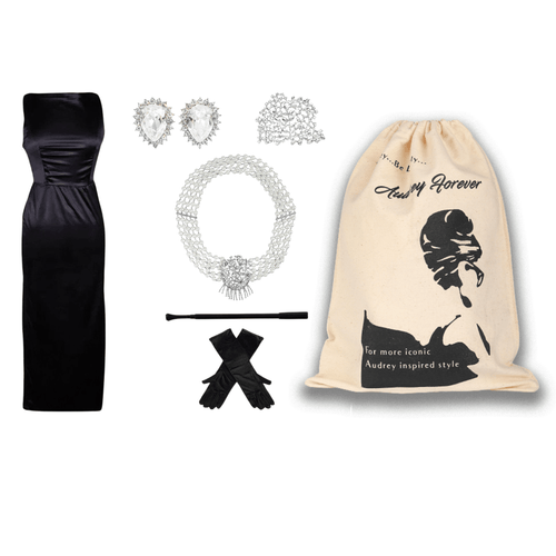 Audrey in a Bag Premium Satin Dress & 5 - Piece Accessories Set – Iconic Audrey - Inspired Glam for Halloween & Timeless Dress - Up - Utopiat