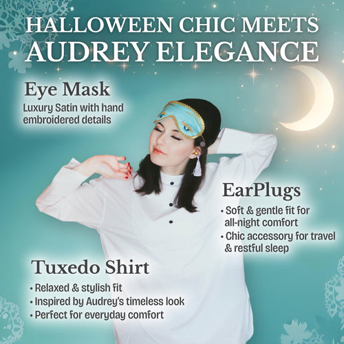 Audrey in a Bag Premium Sleep Costume Set with Tassel Earplugs – Inspired by BAT | One - Size Loungewear for Halloween & Everyday Glam - Utopiat
