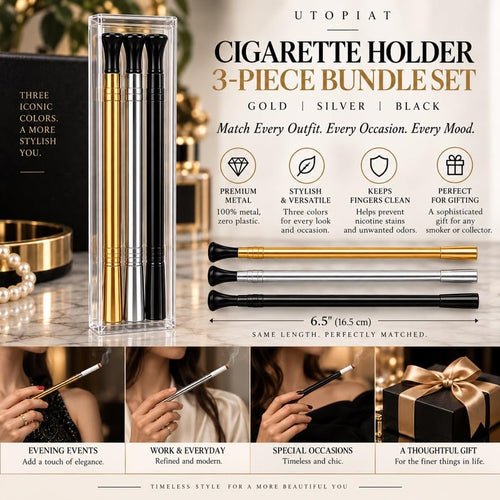 Classic Color Palette Extendable Cigarette Holder – High Glamour Accessory | Black, Gold & Silver Elegance for Halloween Style, Parties & Timeless Fashion - Utopiat