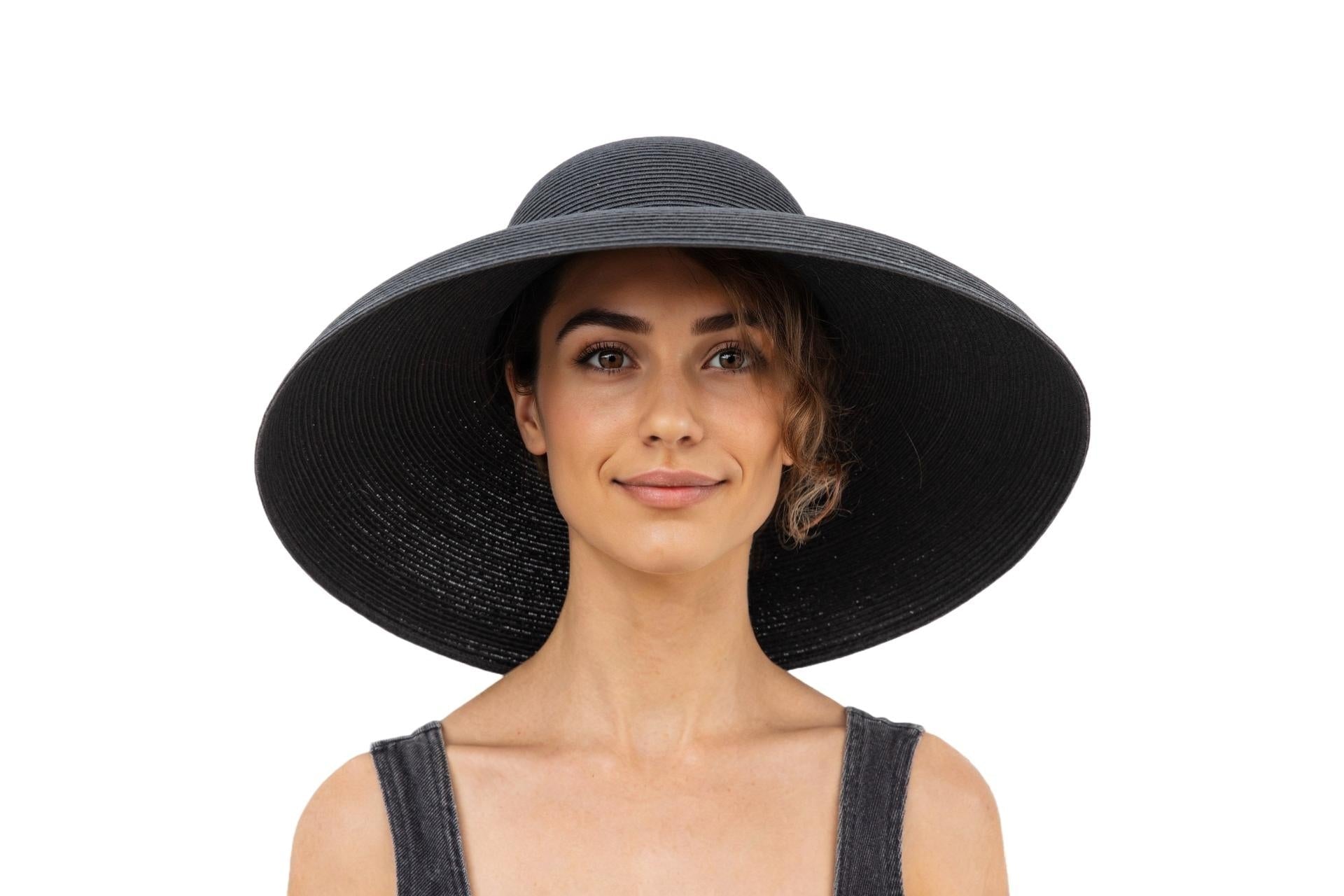 Premium Black Straw Hat – Holiday Elegance & Halloween Chic Medium (Balanced Look) / Aqua Scarf