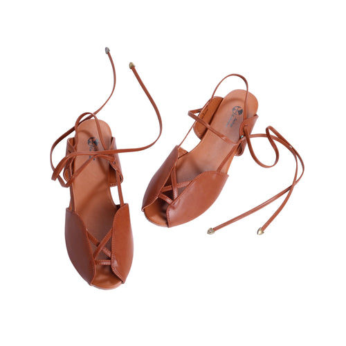 Ann — The Caramel Brown Leather Sandals - Utopiat