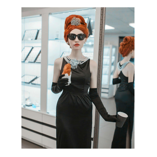 Audrey in a Bag Premium Satin Dress & 5 - Piece Accessories Set – Iconic Audrey - Inspired Glam for Halloween & Timeless Dress - Up - Utopiat