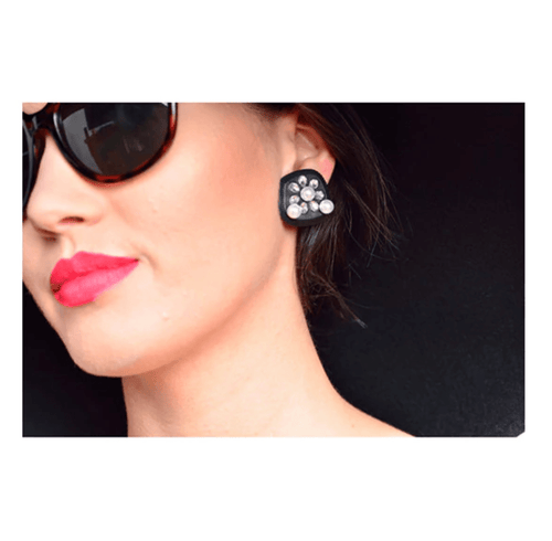 Holly Oversized Black Earrings – Audrey - Inspired Statement Studs & Clips for Halloween & Everyday Dramatic Style - Utopiat